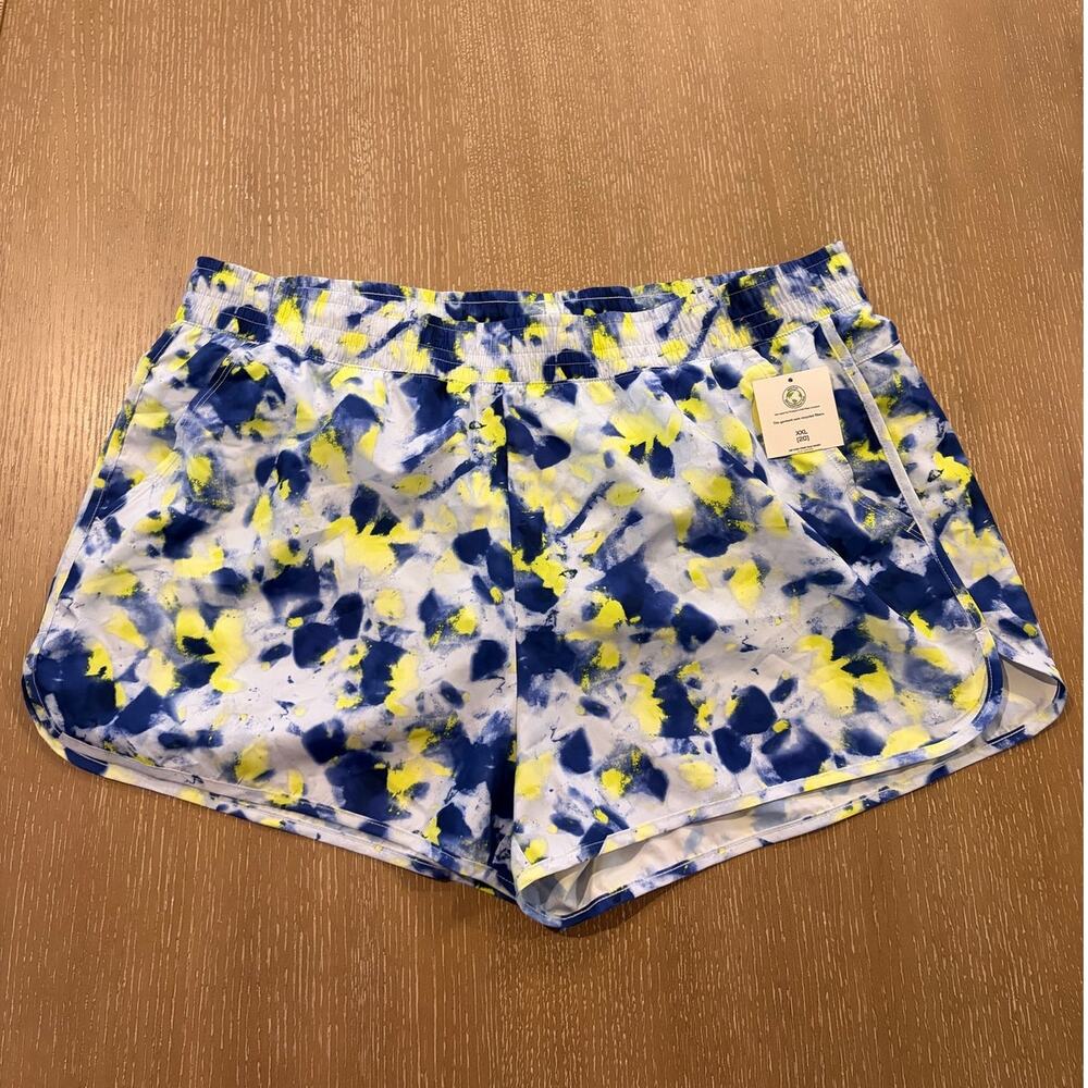 NWT Athletic Works Ladies XXL Training Blue Yellow Dri Wicking Shorts Run Lined